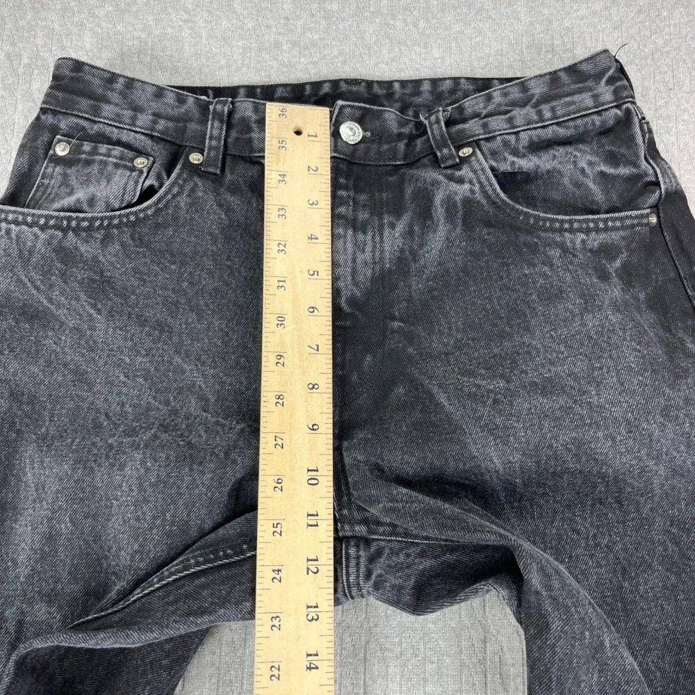 Zara Baggy Wide Leg Jeans Men 34/32x30.5 Black Distressed Raw Hem Straight Leg